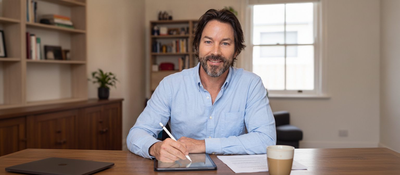 Rohan Smith at his desk